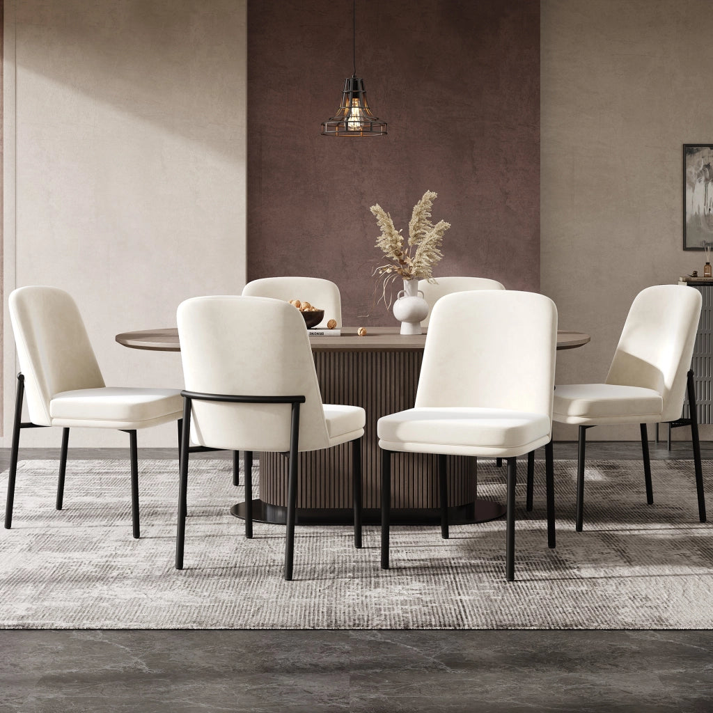 Sedie da pranzo moderne, 2 pezzi in velluto beige con seduta imbottita, struttura in metallo e design minimalista