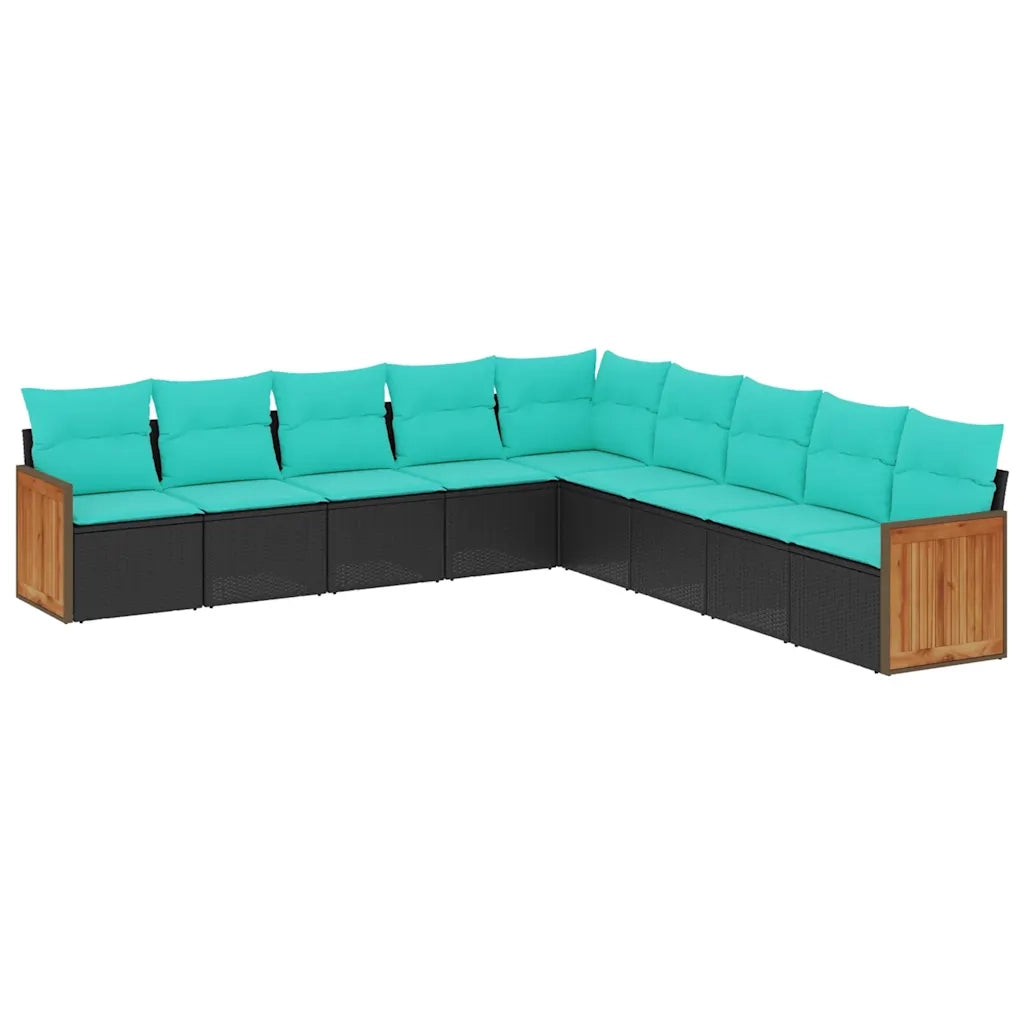 Set Divani da Giardino 9 pz con Cuscini Nero in Polyrattan 3227737