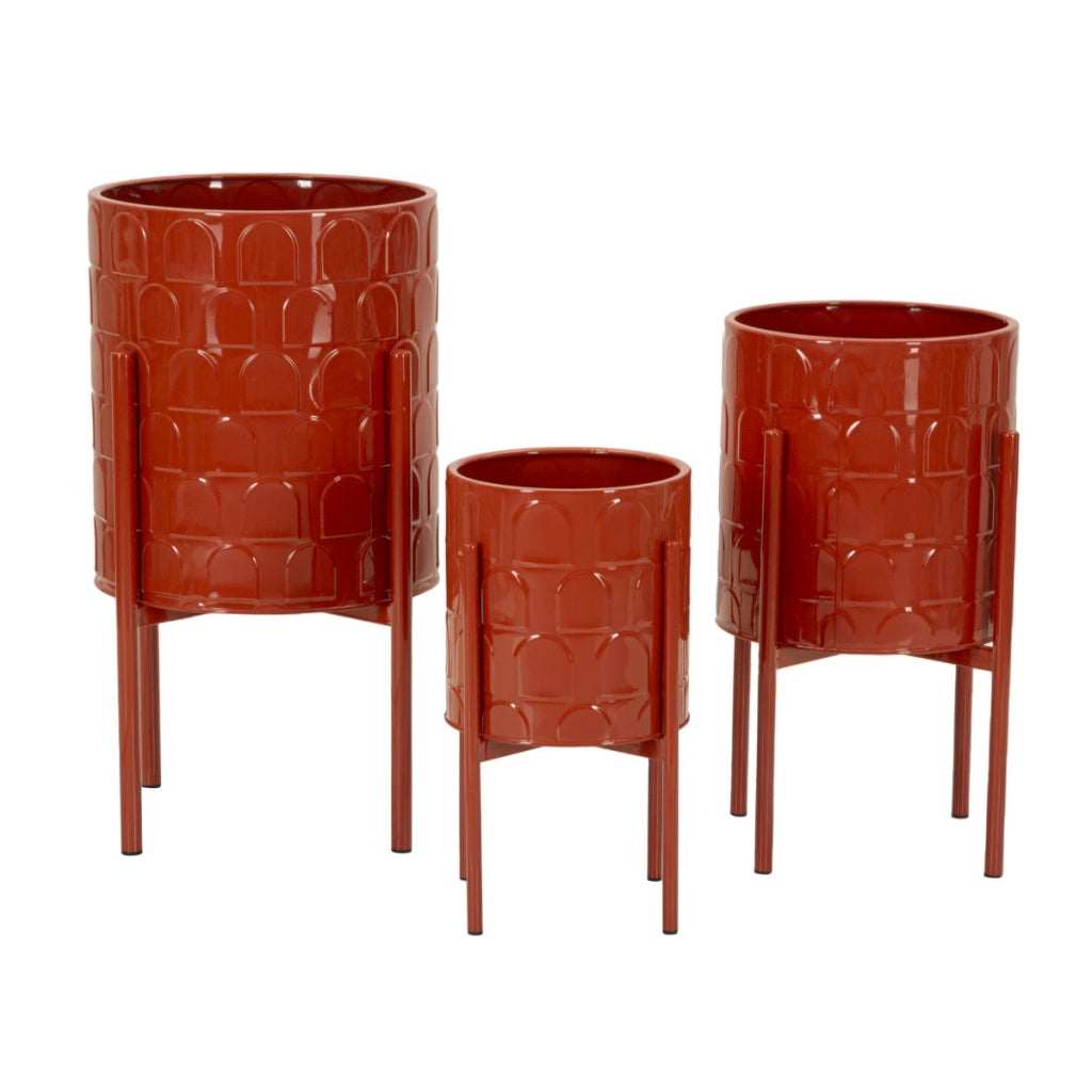 Set di 3 Vasi per Piante VKH426, Rosso, Metallo, 36x36x56,5 cm