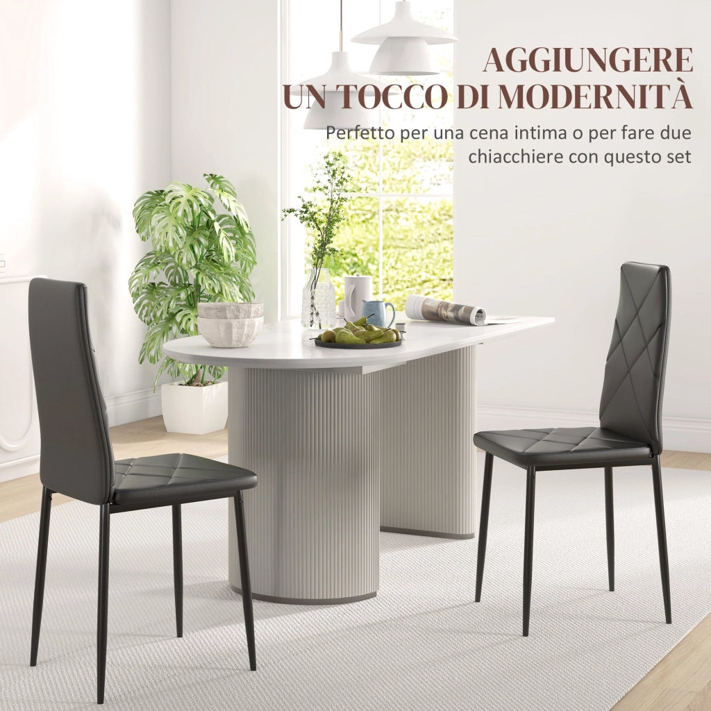 Set 2 Sedie 41x50x97 cm con Schienale Alto in Finta Pelle e Acciaio Nero