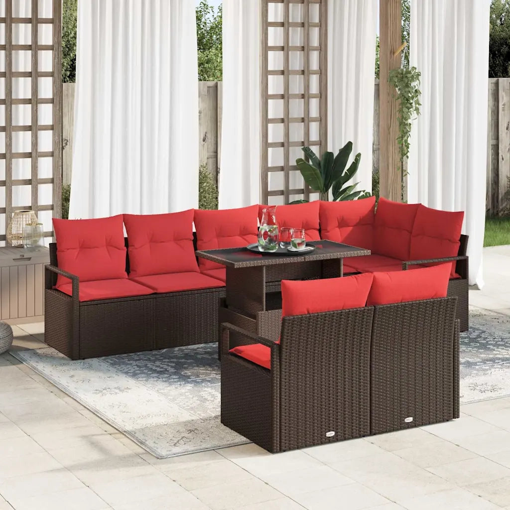 Set Divano da Giardino con cuscino 9 pcs Marrone Poly Rattan 3357587