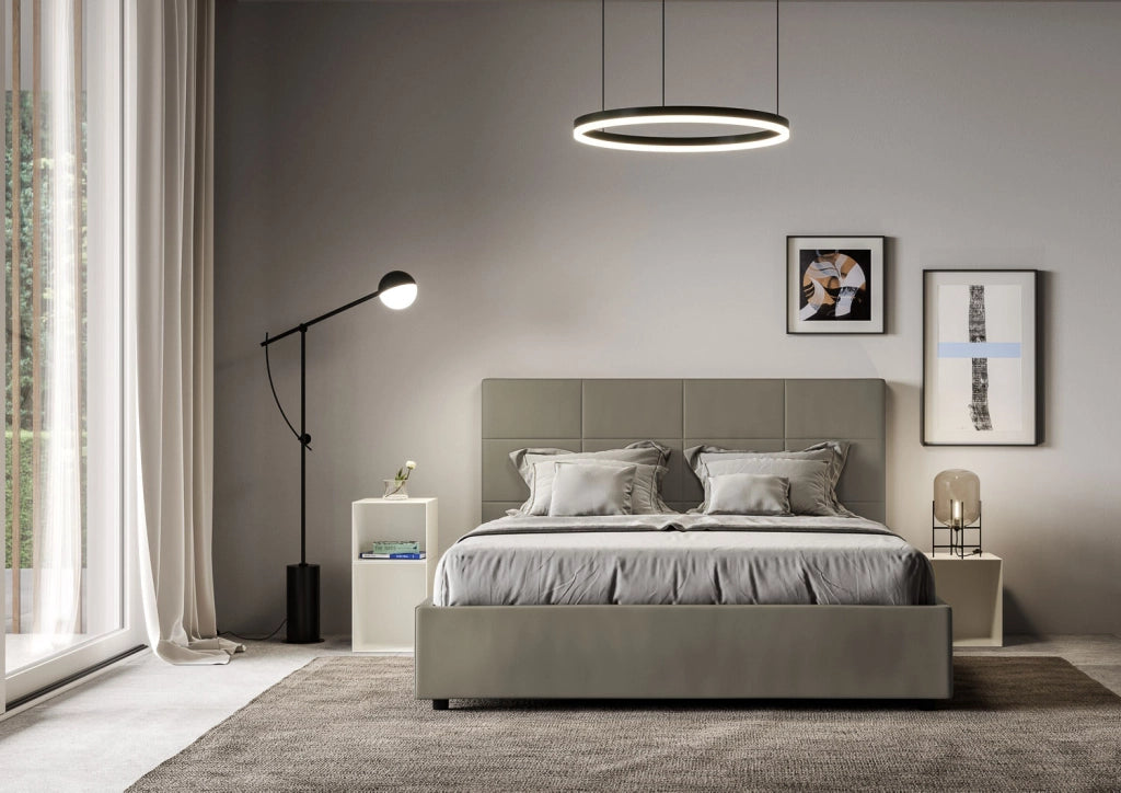 BS COM Letto matrimoniale con rete imbottito 160x200 similpelle cappuccino