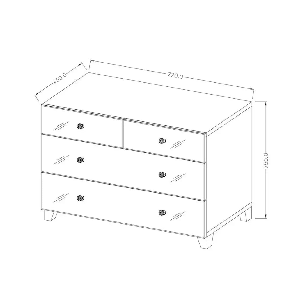 Cassettiera 4 cassetti corpo bianco e frontali rivestiti di specchi collezione LIVORA.