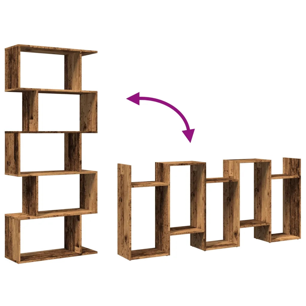 Libreria Divisorio 5 Ripiani-Scaffale per Libri-Mobile di Stoccaggio Legno Antico 70x24x161cm Truciolato
