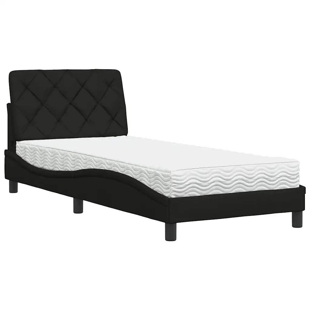 Letto con Materasso-Struttura Letto con Materasso Nero 90x200 cm in Tessuto