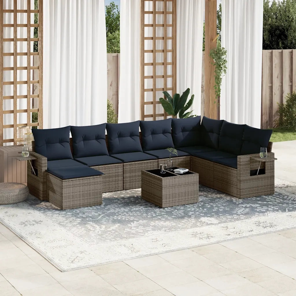 Set Divani da Giardino 9 pz con Cuscini Grigio in Polyrattan 3220570
