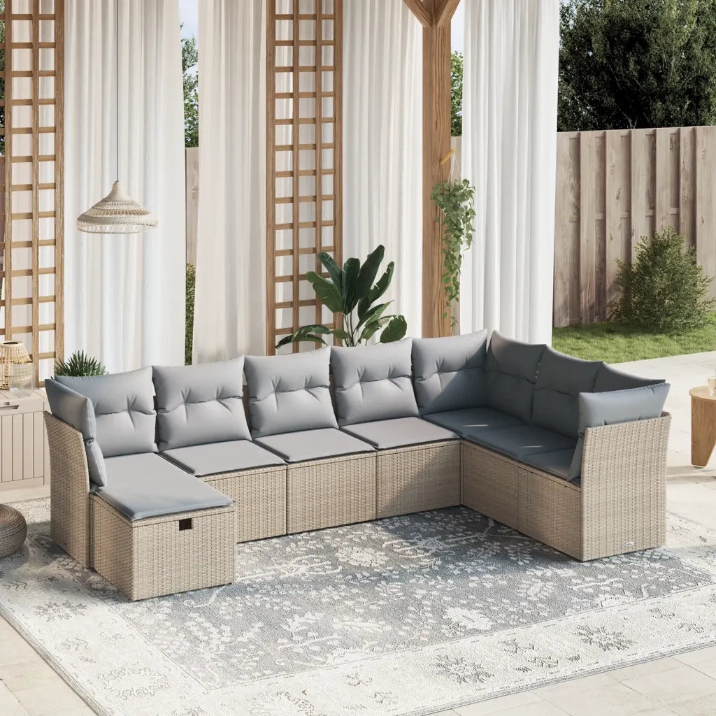Set Divano da Giardino 8 pz con Cuscini Beige Misto Polyrattan 3263275