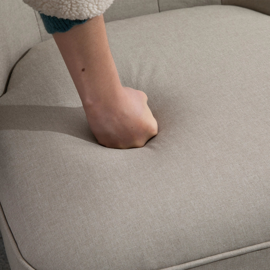 Poltrona Relax Vintage in Tela Beige con Gambe in Legno ¨C zephmum ¨C 100x80x90