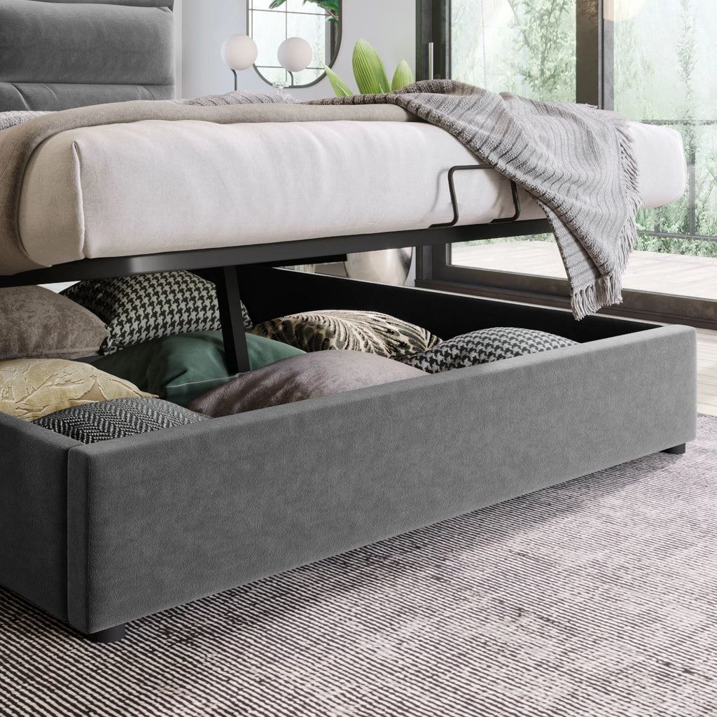 letto imbottito velluto grigio 140x200 cm