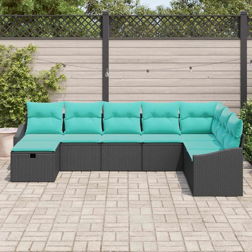 Set Divano da Giardino con cuscino 8 pcs Nero Poly Rattan 3359335
