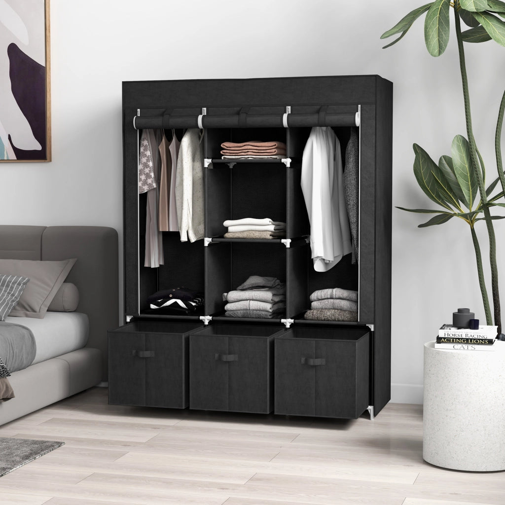 Armadio in tessuto con cassetti ¨C Minimal ¨C Nero 125x43x162,5 cm