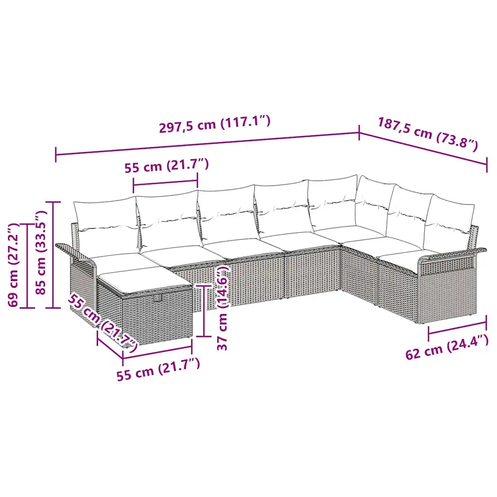 Set Divano da Giardino con cuscino 8 pcs Nero polyrattan 3358932