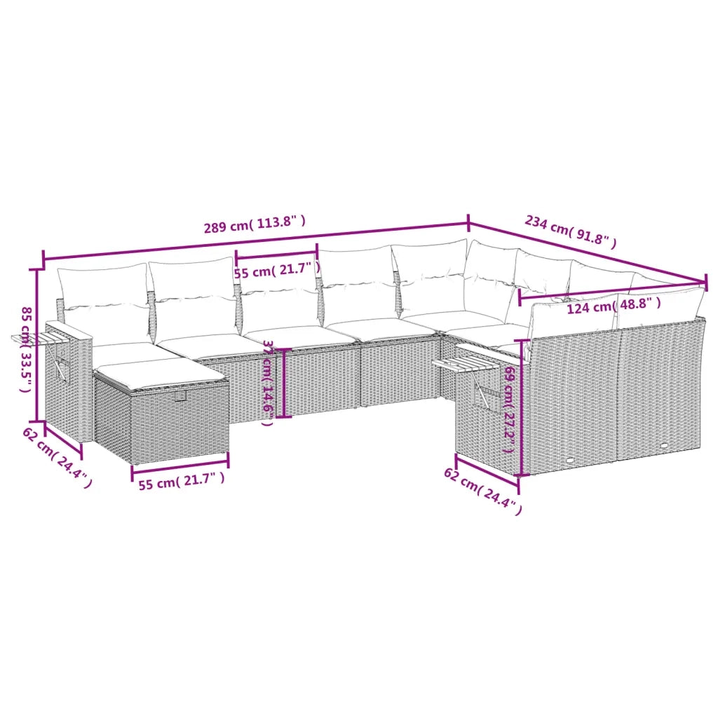 Set Divani da Giardino 10pz con Cuscini in Polyrattan Nero 3259556