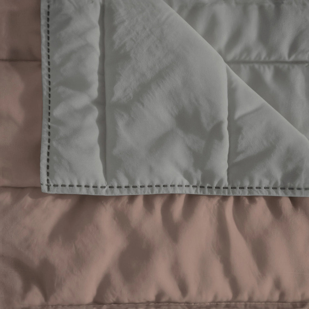 Trapuntino Estivo Double Face Effetto Water Washed Matrimoniale 260x250 cm in Poliestere Rosa Antico e Grigio Chiaro