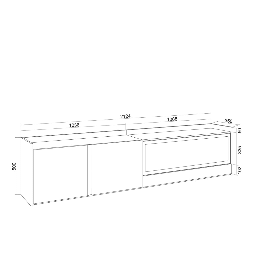 Mobile TV Soggiorno, 212x50x35 cm, Per TV fino a 80", Camino elettrico XXL, Rovere e nero