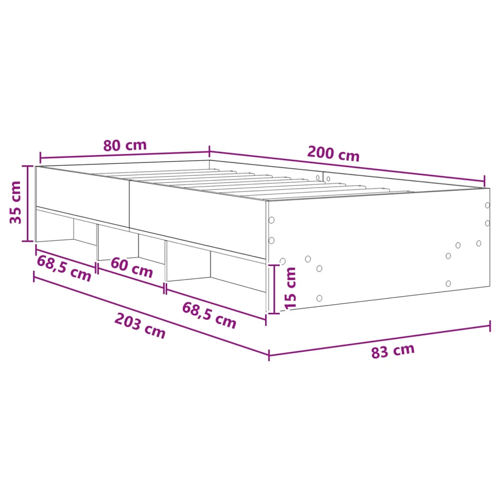 Struttura del letto con lo scaffale Legno antico 80 x 200 cm 3429672