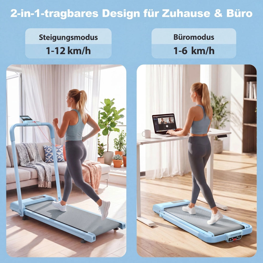 Tapis roulant domestico, con funzione di inclinazione, tapis roulant da tavolo compatto e portatile, portata massima 120 kg, blu
