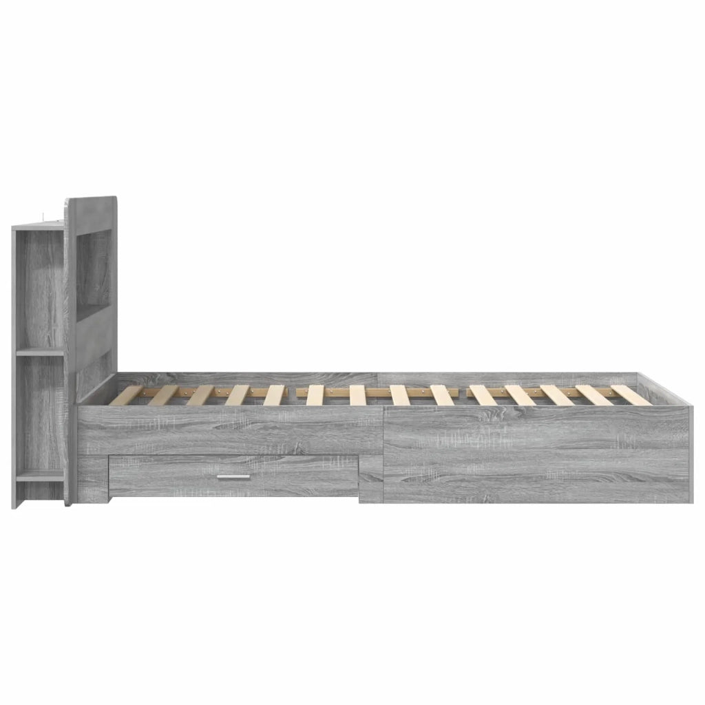 Letto singolo | Letto per adulti | Telaio del letto con storage Sonoma grigio 100 x 200 cm