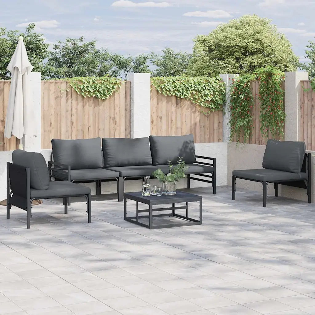 Set Divano da Giardino con cuscino 6 pcs Nero Acciaio 3378975