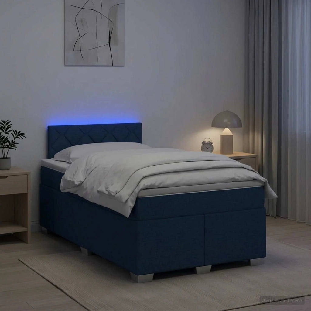 Letto con Box Spring, Materasso e LED Blu 120 x 200 cm Tessuto 3451930