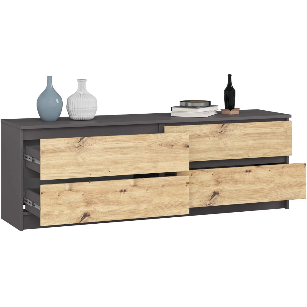 Cassettiera AKORD K160 Grigio Grafite 160 cm 4 cassetti inserto frontale Quercia Artisan 160x40x55 cm