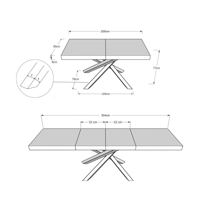 Tavolo allungabile 200/304x90 cm Volantis Premium telaio Antracite - Cemento