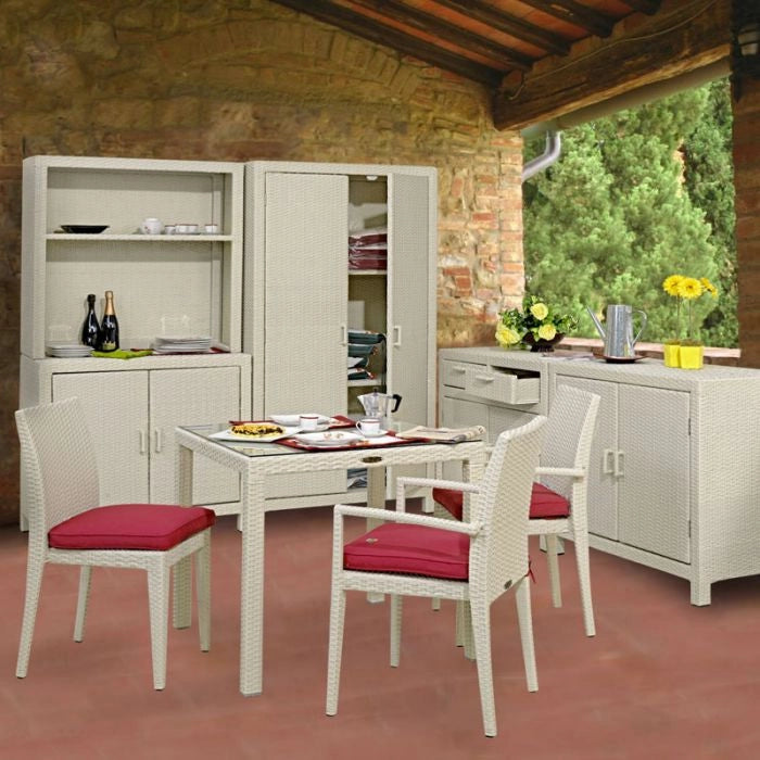 Armadio da esterno in wicker 100x50xH80 cm, con 2 ante e 2 cassetti - Armadio Da Esterno In Wicker 100x50xh80 Cm, Con 2 Ante E 2 Cassetti Colore White (bianco Decapato) Colore: Bianco, Materiale: wicker