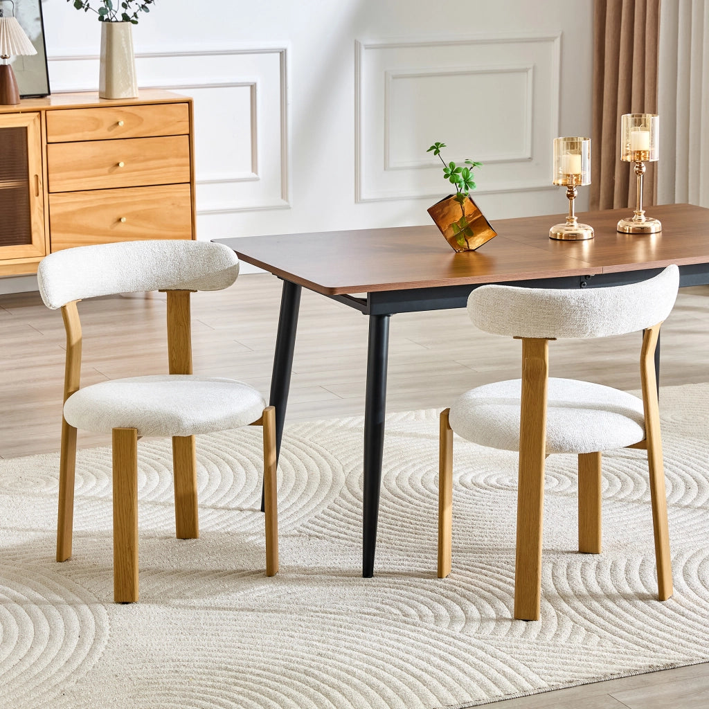 Set di 2 sedie, rivestite in tessuto boucl¨¦ traspirante bianco, schienale ergonomico, gambe robuste con piedini antiscivolo, altezza circa 79 cm, solo