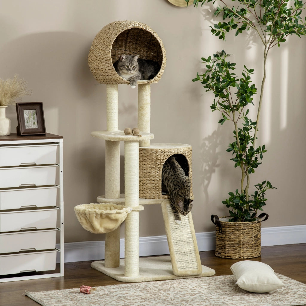 TIRAGRAFFI con casa per gatti, amaca e piattaforme 60x60x150 cm Beige