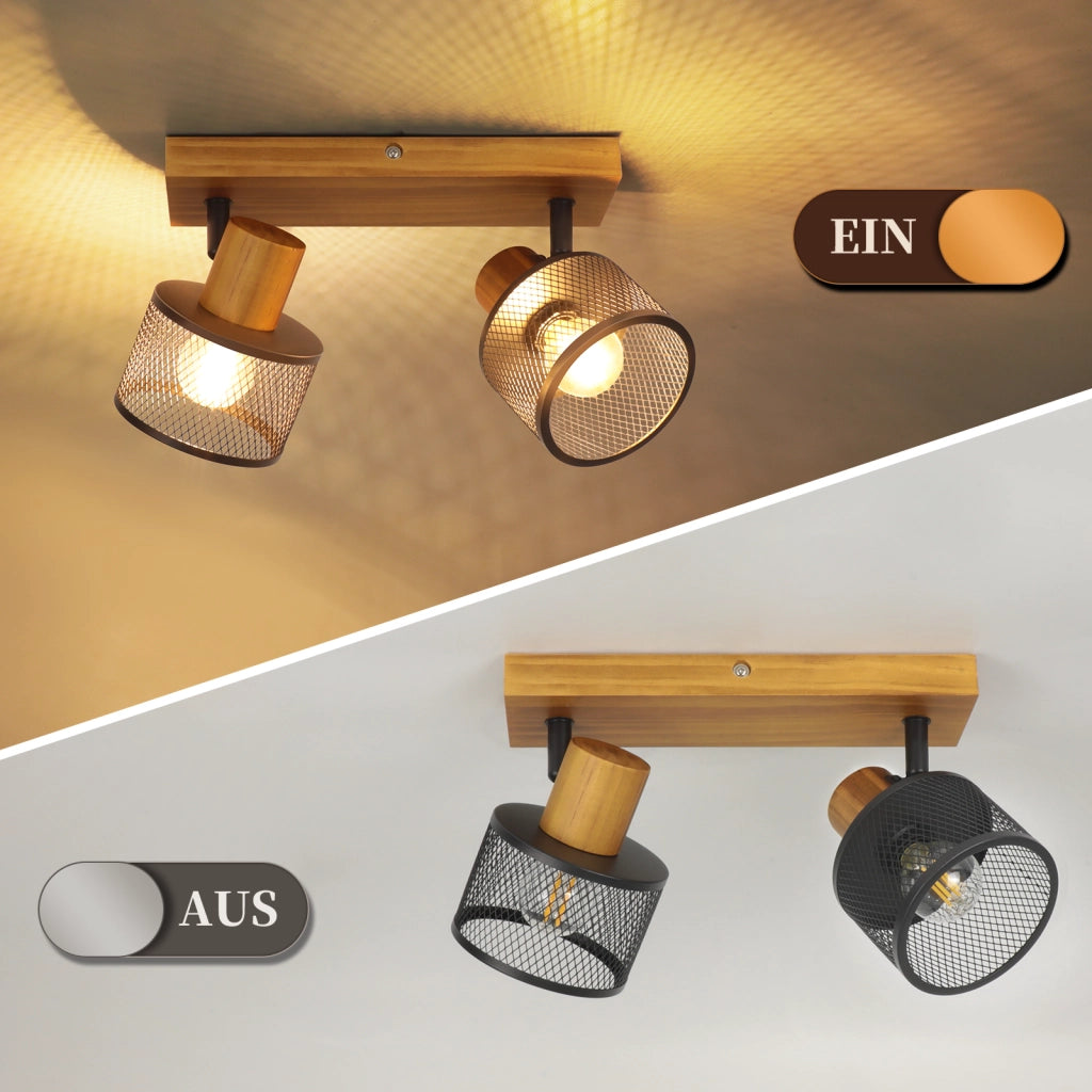 ZMH Faretto da soffitto nero 2 luci E14 stile industriale vintage in metallo ideale per soggiorno lampadine non incluse
