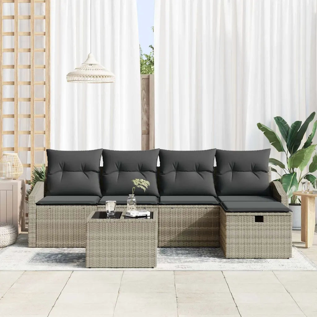 Set di divani con cuscino Grigio chiaro polyrattan