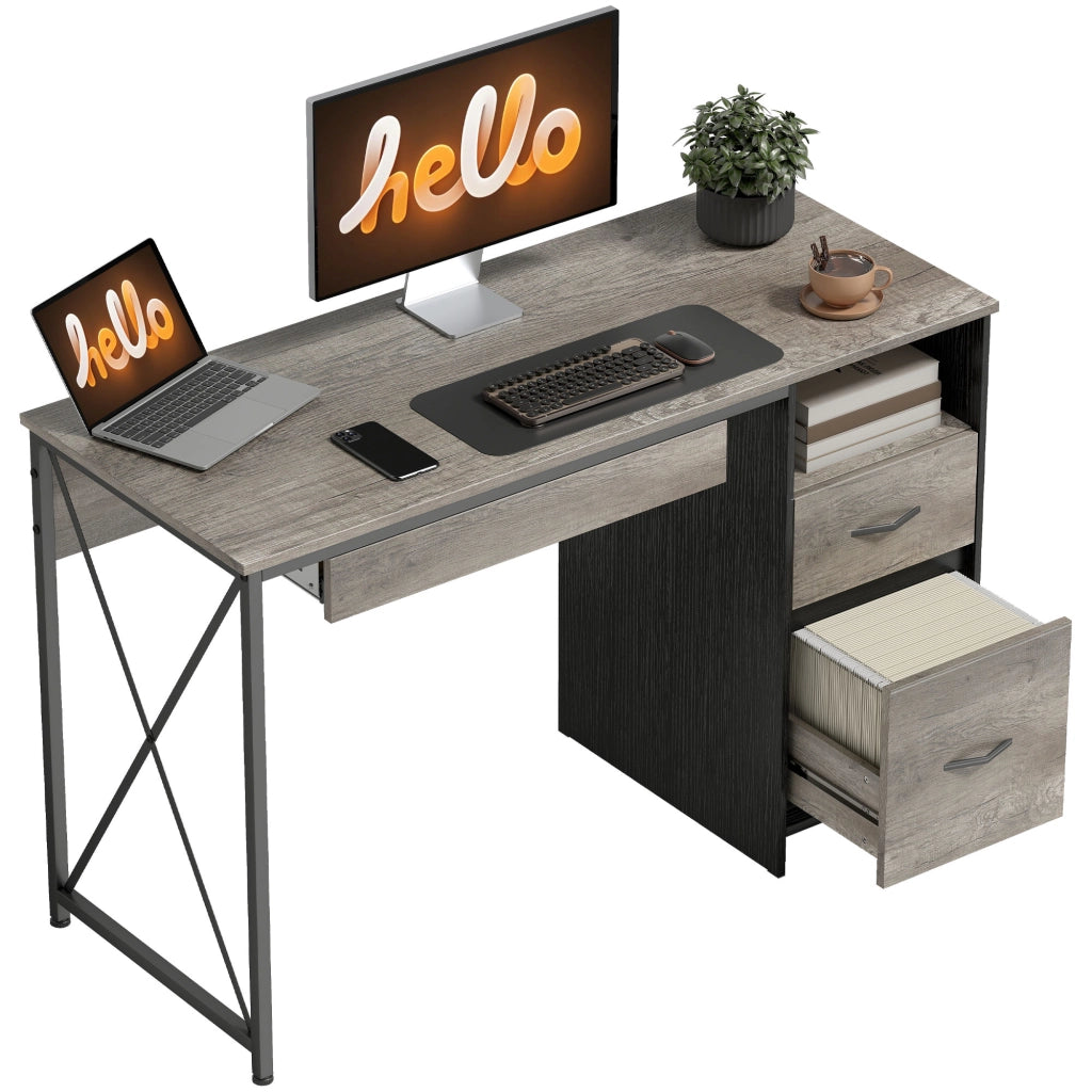 Scrivania computer con cassetti e ripiano tastiera ¨C Xylo ¨C 120x50cm grigio