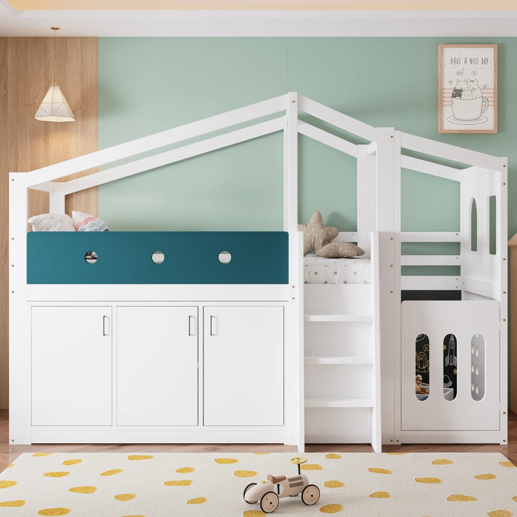 LETTO Semialto a forma di casa 90x200 cm Bianco in legno e MDF