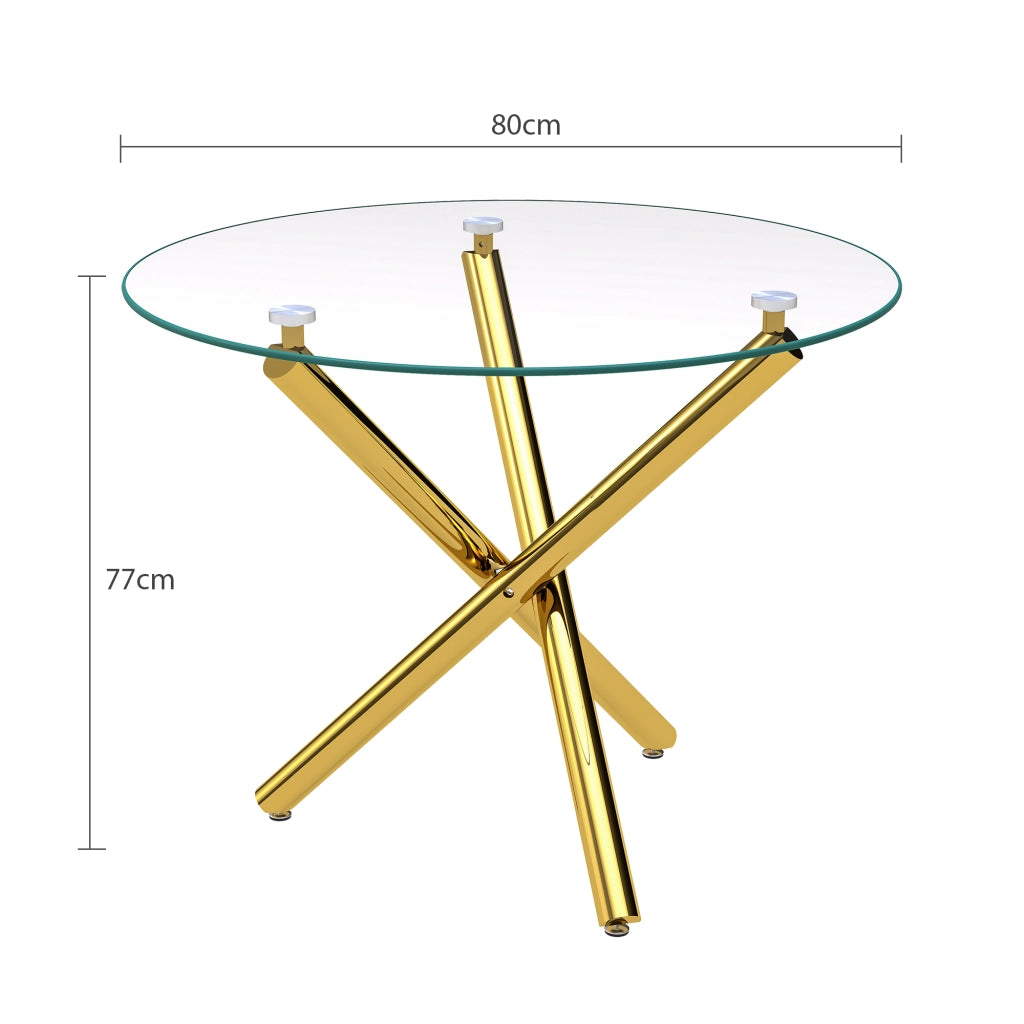 Tavolo da pranzo rotondo in vetro temperato gambe dorate 80x80x76 cm stile minimalista moderno