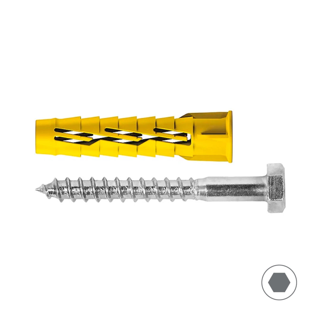 TASSELLO LEGGERO IN NYLON COLORE GIALLO CON VITE AD ESPANSIONE TESTA ESAGONALE IN ACCIAIO ZINCATO - Ø14X70  - TEF