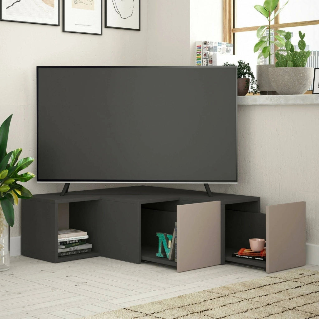 Mobile porta TV Fiorenza, Credenza da soggiorno, Armadio basso per TV, Base parete attrezzata, 90x92h32 cm, Antracite e Beige