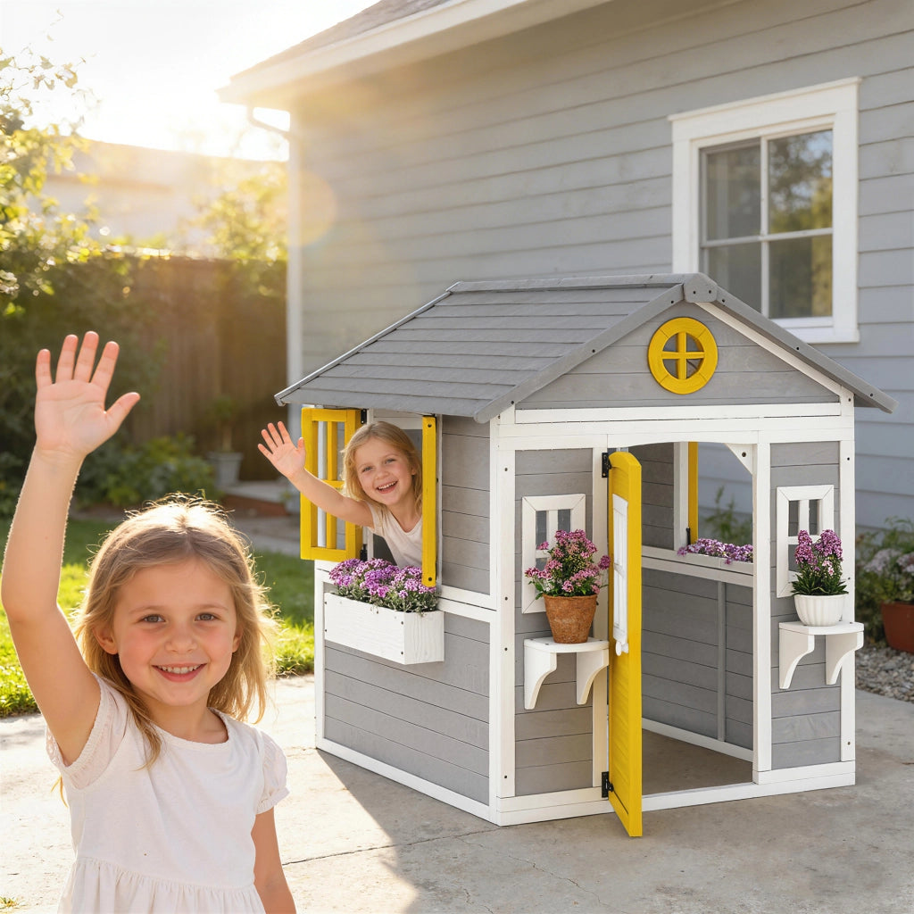 Casetta da Giardino per Bambini in Legno ¨C Xylo ¨C Grigio, 3-8 Anni, Finestre, Tetto Inclinato