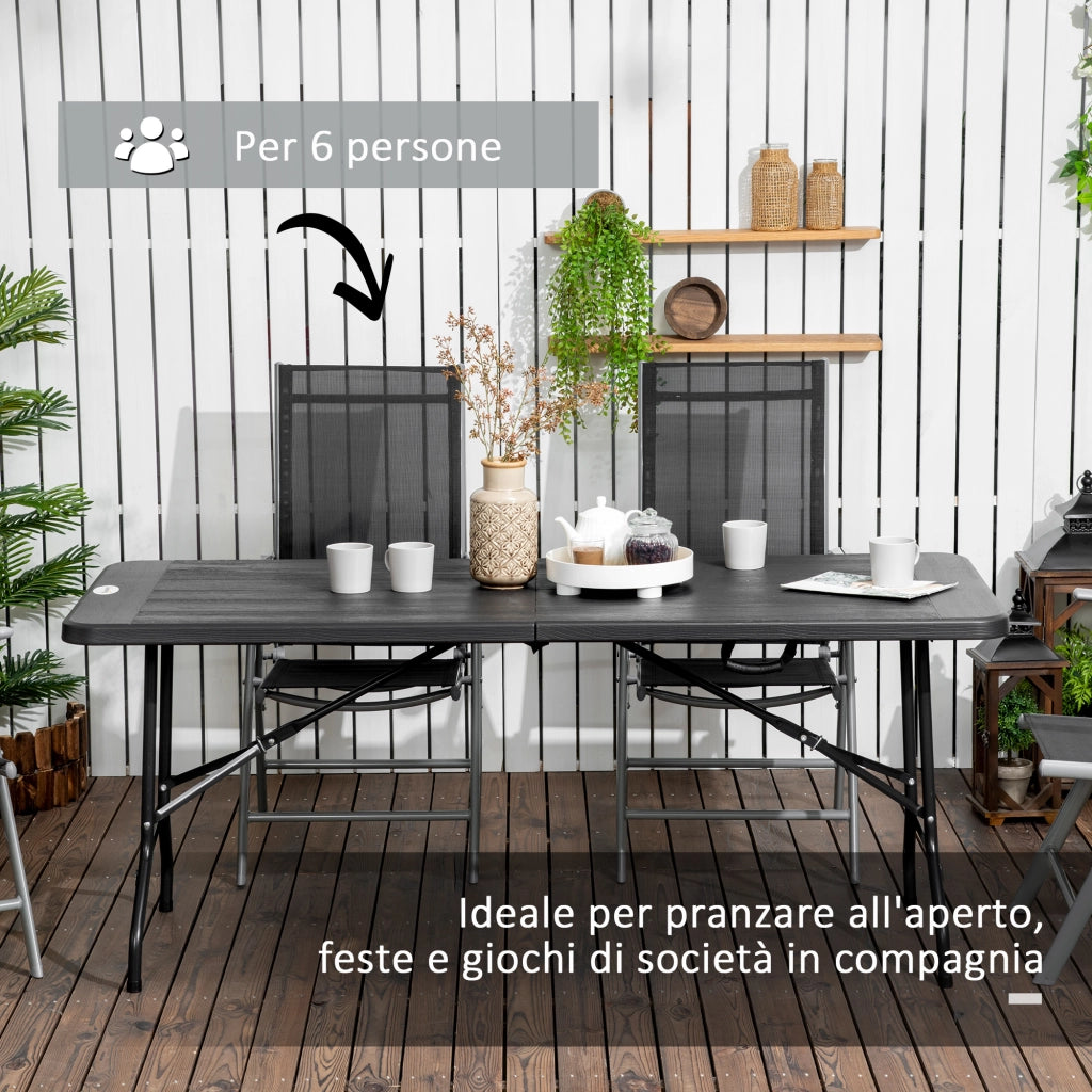 Tavolo da Giardino Pieghevole per 6 Persone in Acciaio e HDPE, 180x75.5x73cm, Grigio Scuro