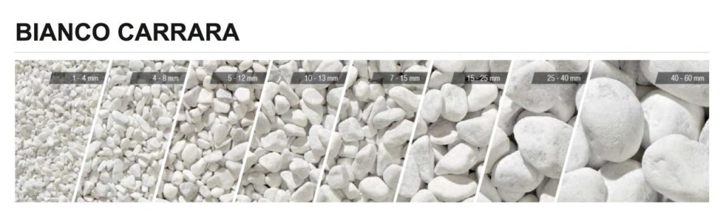 10 Sacchi da 25kg di Ciottoli marmo Bianco Carrara 40/60 mm sassi pietre