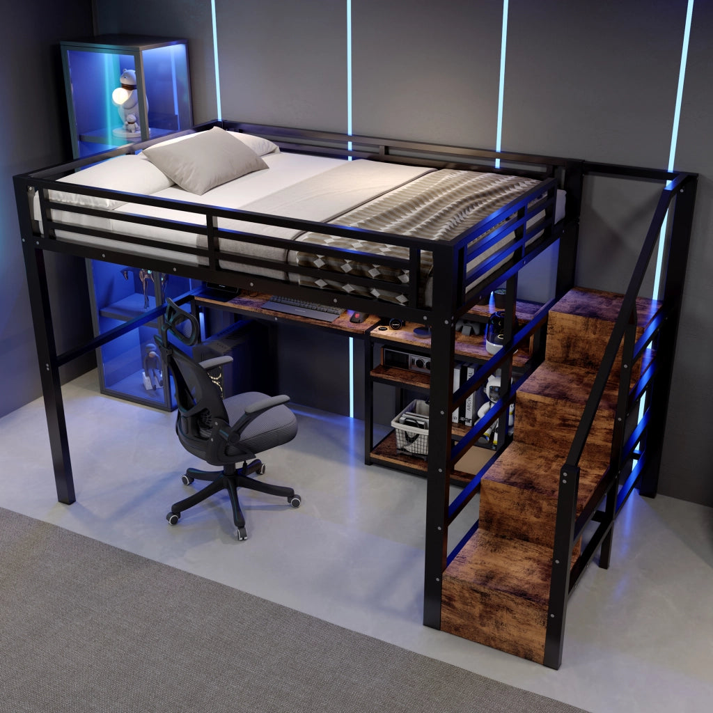 letto a castello metallo mdf nero 140 x 200 cm