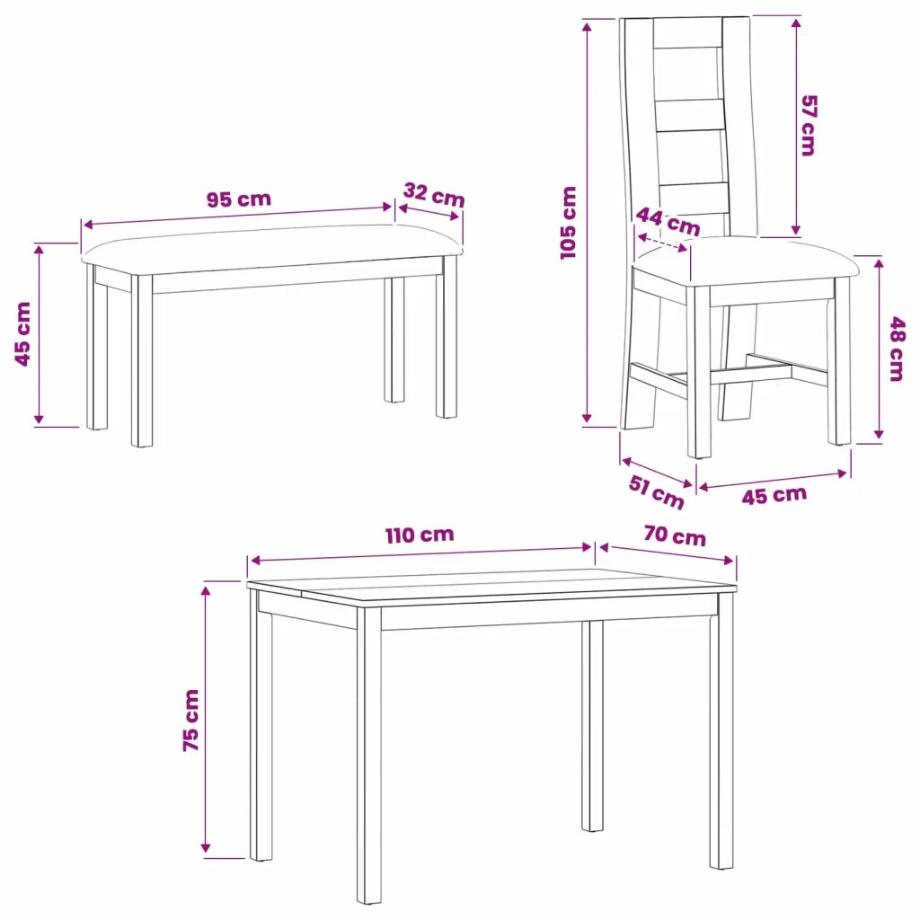 Set da pranzo 5 pz Nero Legno di Quercia Massello 3430289