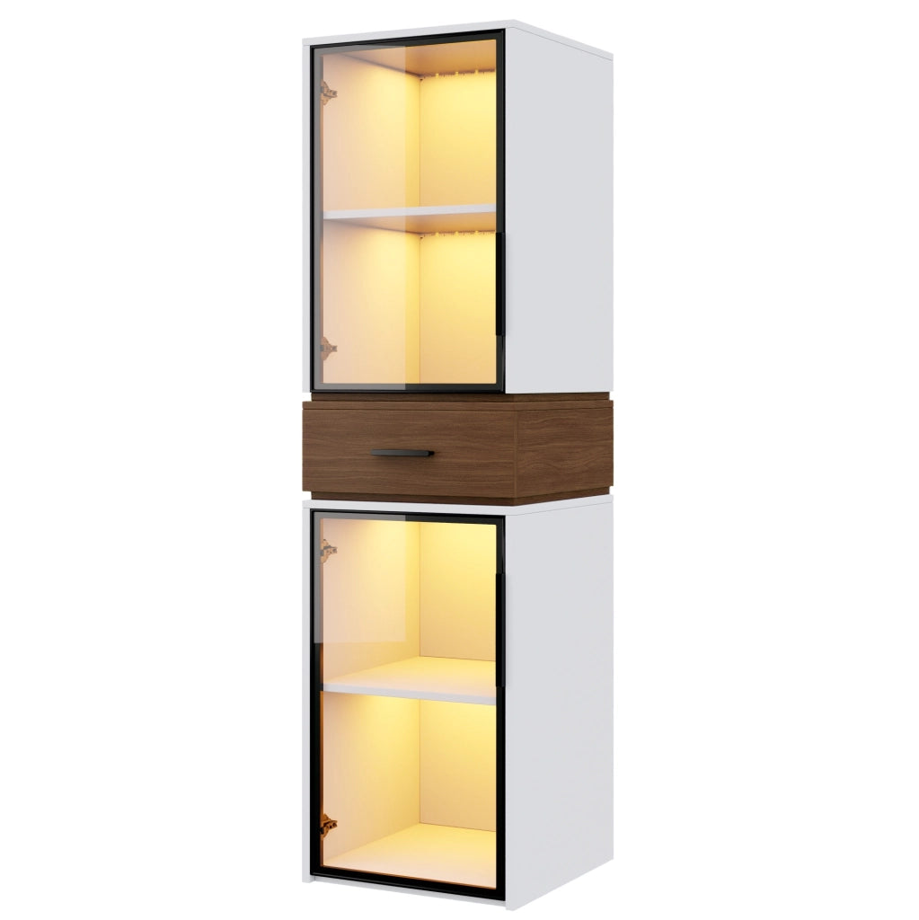 Vetrina 40x40x200 cm con LED multicolore e 2 ante in vetro MDF bianco