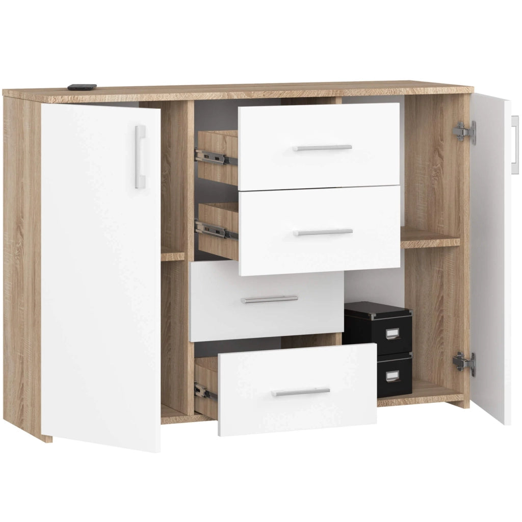 Cassettiera AKORD K45 Cassettiera Sonoma Quercia 110 cm 2 ante 4 cassetti inserto frontale Bianco 110x35x80 cm