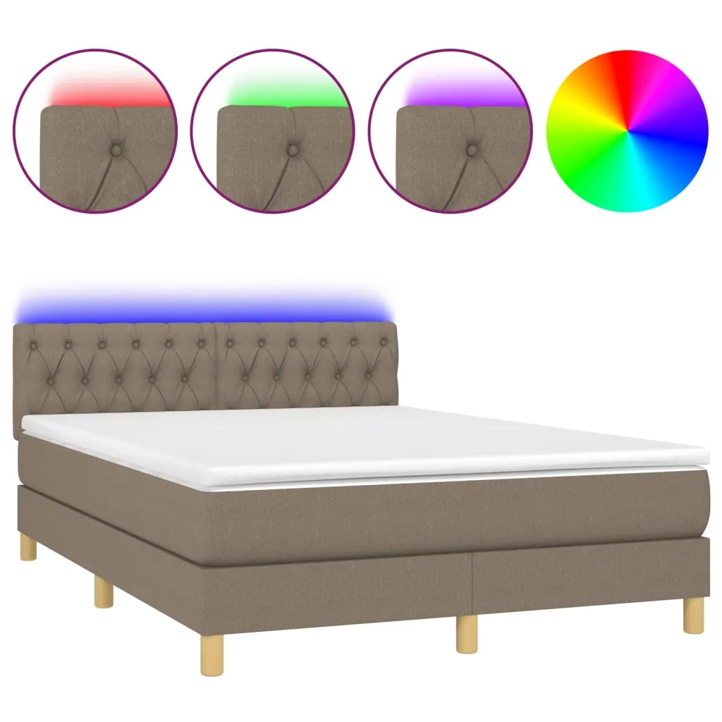Letto a Molle con Materasso e LED Tortora 140x200 cm in Tessuto 3133961