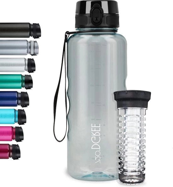 Ottima Bottiglia 1,5 Litri con Infusore per Frutta - Cristallo Claro - Senza BPA - Riciclabile - Grande Fiasco XL per Sport, Palestra, Camping, Viaggio Esterno - 720° Rotazione