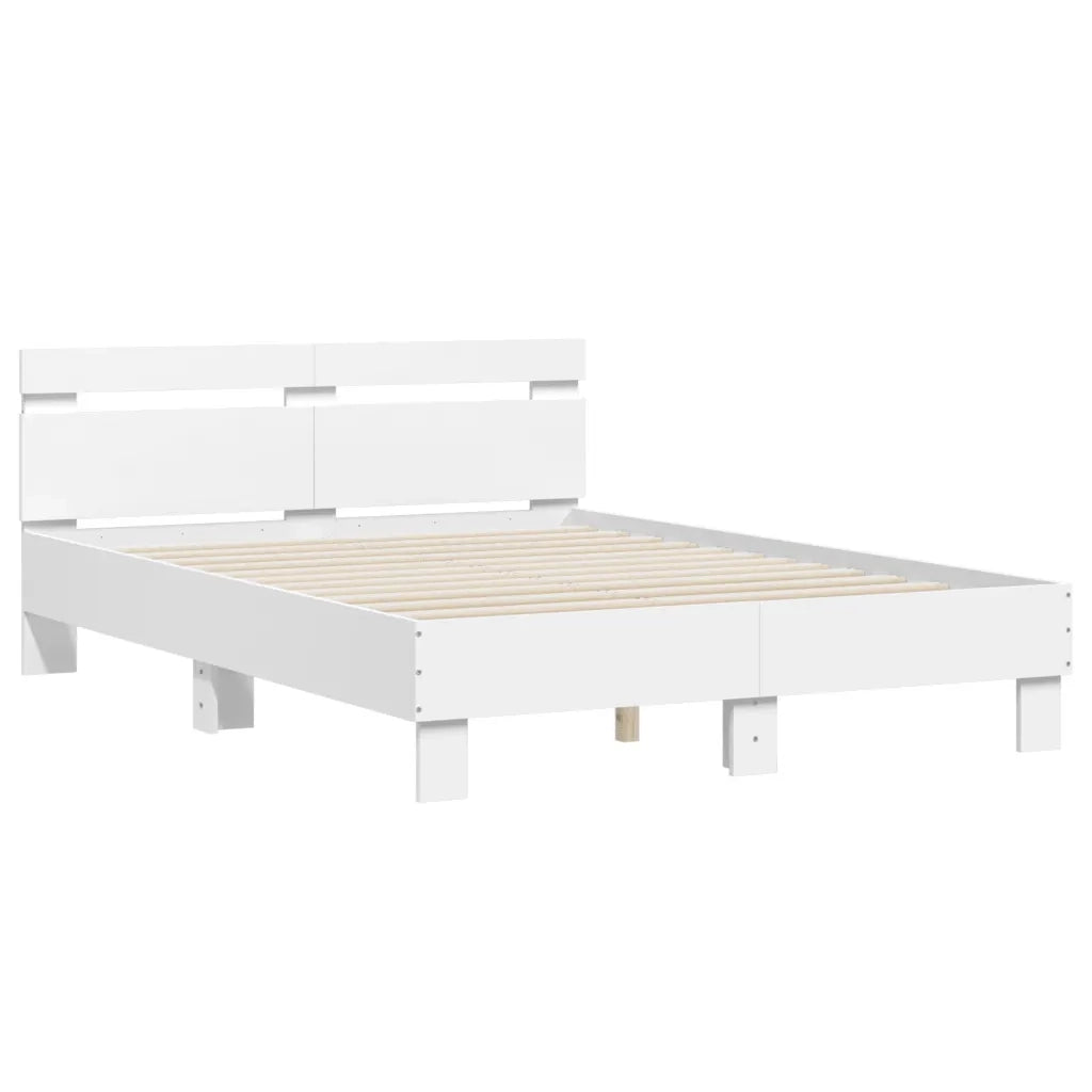 Letto matrimoniale | Letto per adulti | Giroletto con Testiera e LED Bianco 135x190 cm