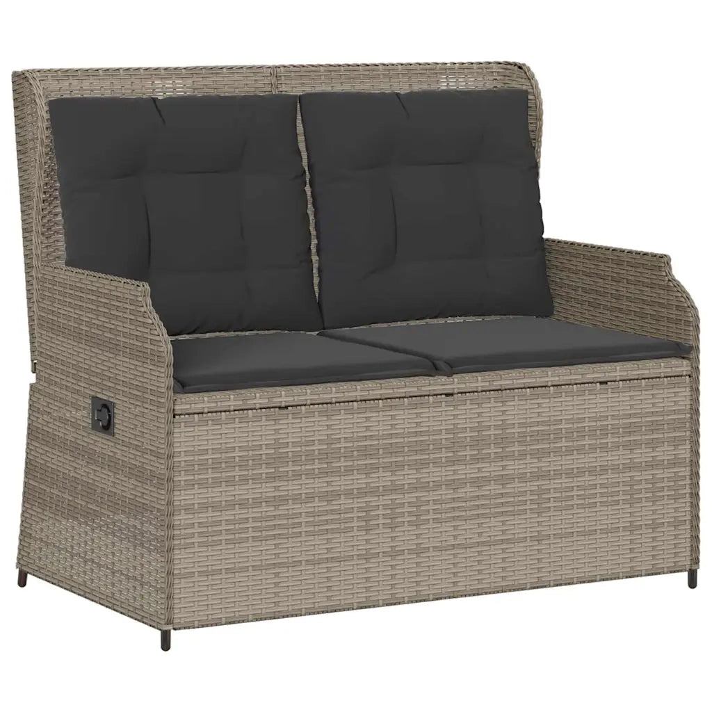 Panca Reclinabile Giardino con Cuscini-Sgabello-Sedia da esterno Grigio Chiaro Polyrattan 373040