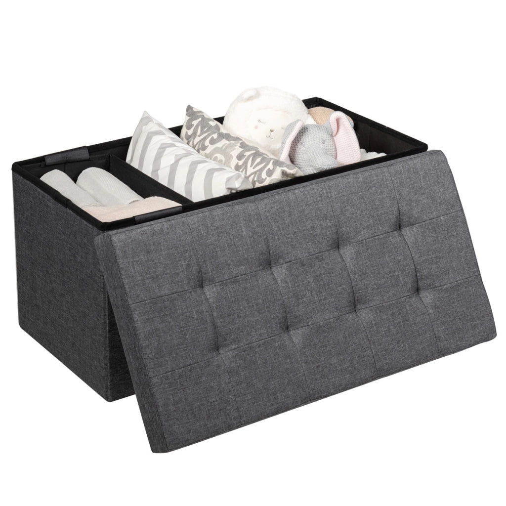 Ottomana salvaspazio pieghevole da 80 cm, Cassapanca per giocattoli con contenitore rimovibile Grigio scuro