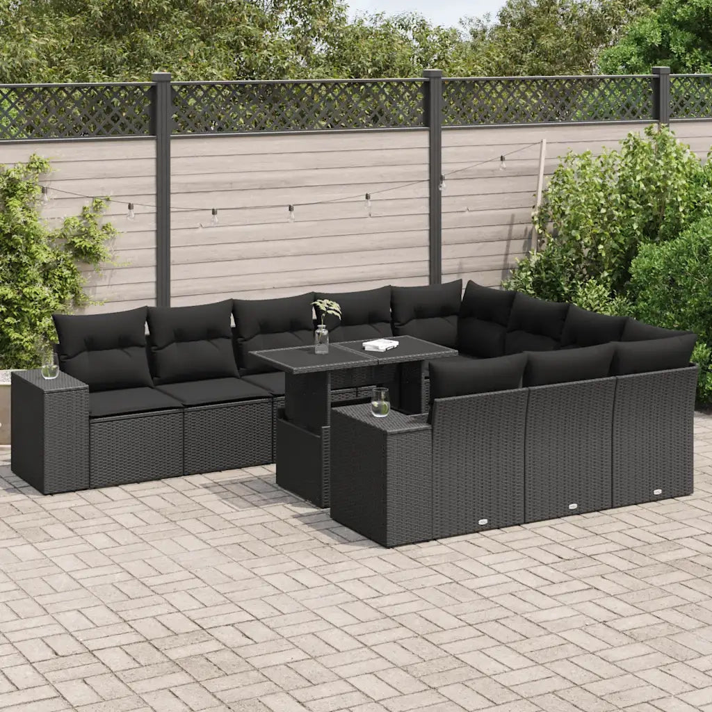 Set Divani da Giardino 11 pz con Cuscini in Polyrattan Nero 3326866
