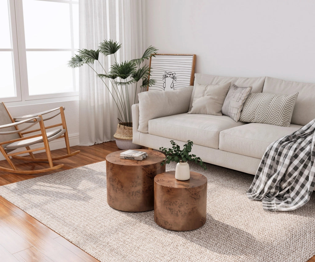 Set di 2 tavolini nesting 55x55x46 cm; design rustico; in legno e MDF; marrone scuro